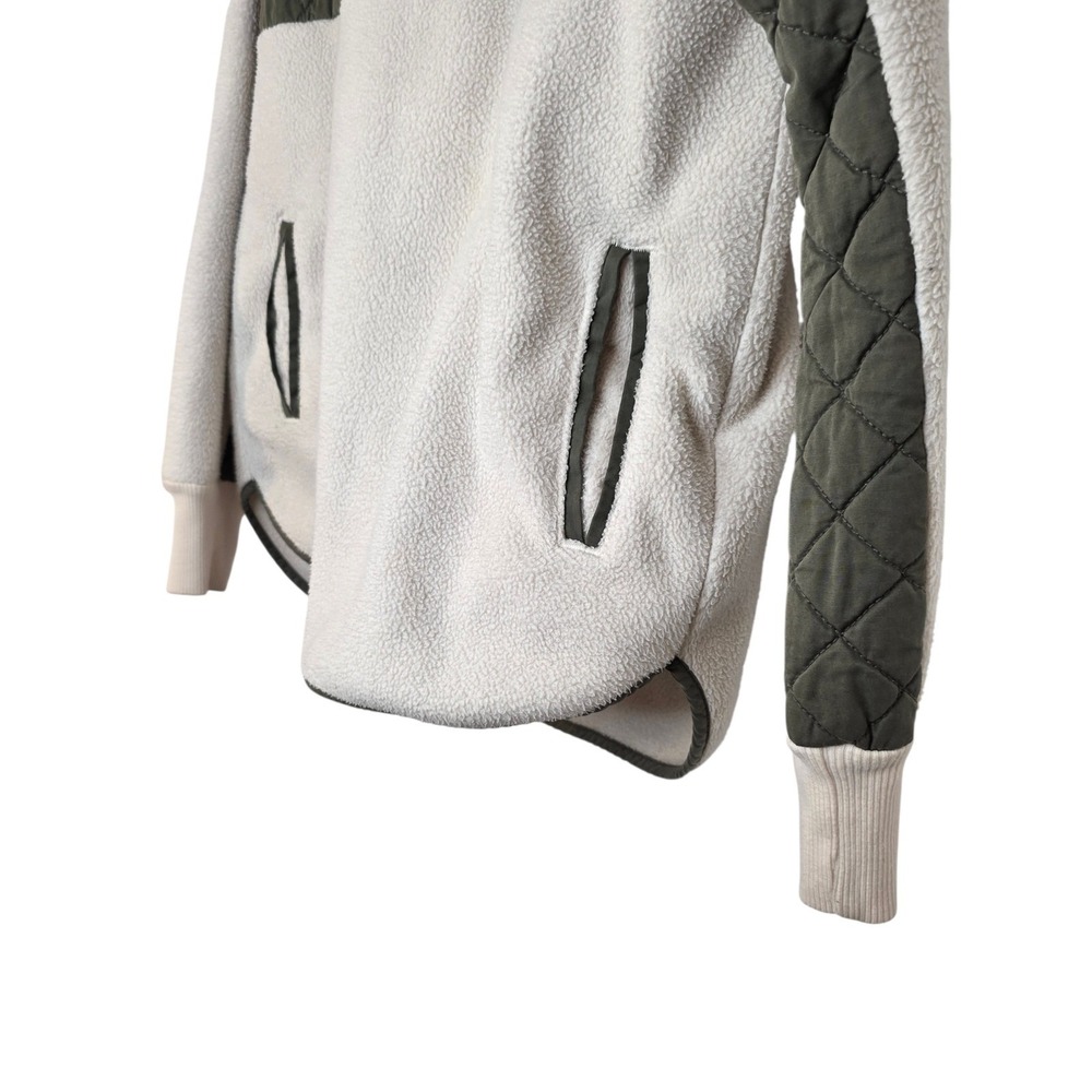 Abercrombie‎ & Fitch Womens Fleece Pullover Cream Olive Quilted Snap Neck Medium - Picture 7 of 12
